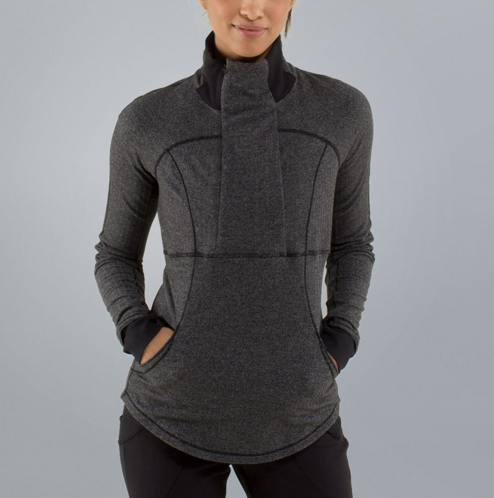 LULULEMON Base Runner 1/2 Zip Heathered Herringbone Heathered Black SIZE 4 NEW